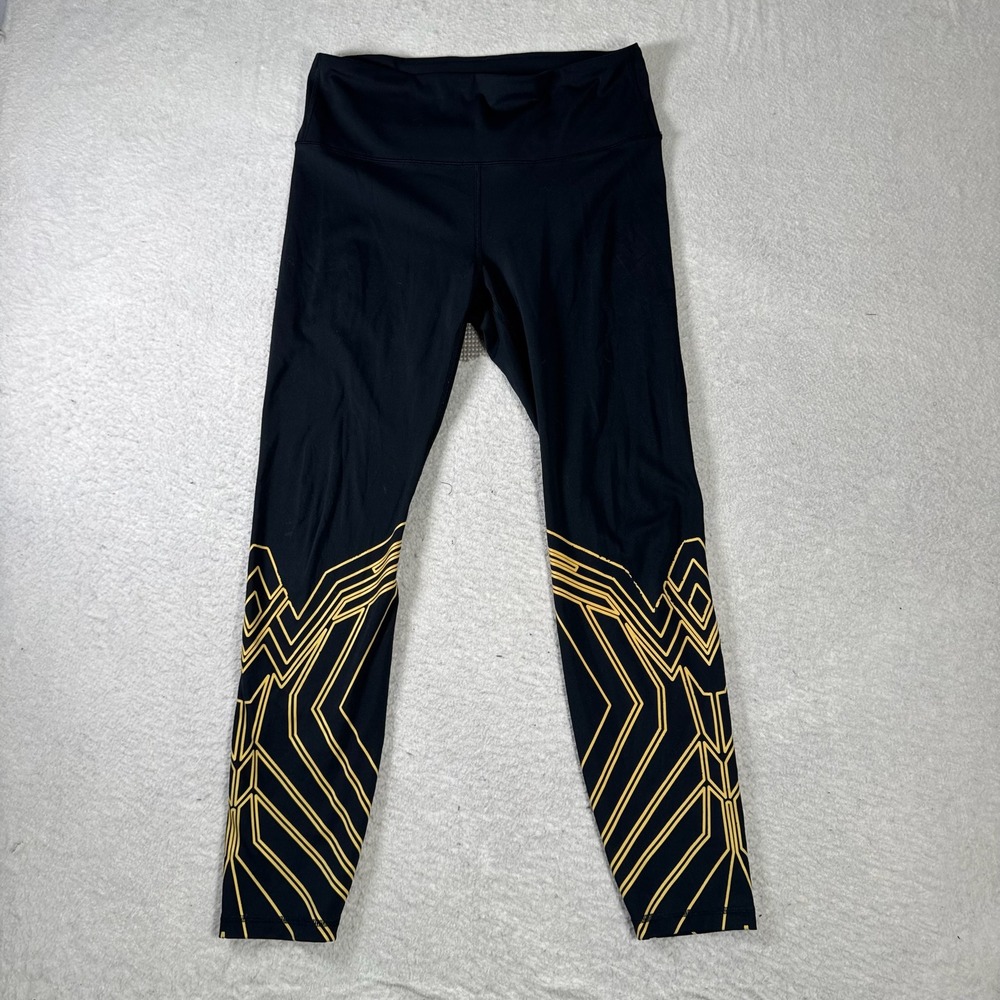 GapFit DC Wonder Woman Leggings Womens L Black Gold Graphic Excellent Activewear